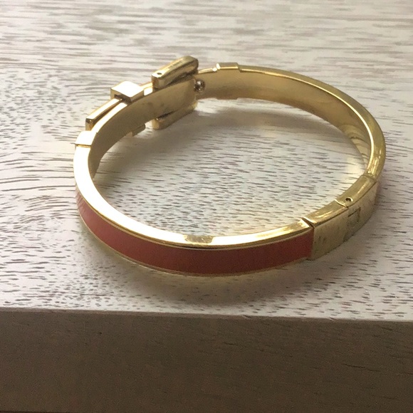 Gold-Tone Orange Epoxy Buckle Bangle Bracelet - Picture 4 of 4